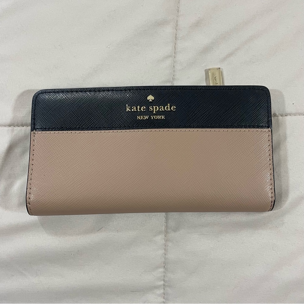 Kate Spade Beige Black Colorblock Leather Large Continental Wallet